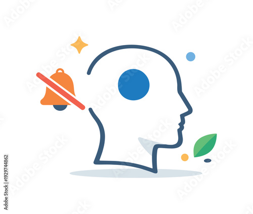 Intentional attention design and mental clarity for professionals overwhelmed by constant digital noise, a muted notification symbol paired with a balanced