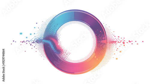 Vibrant pixelated ring with gradient effect on black background
