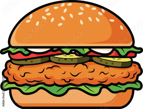 Delicious Crispy Fried Chicken Sandwich with Toppings.