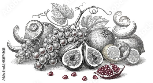 fresh fruit still life illustration
