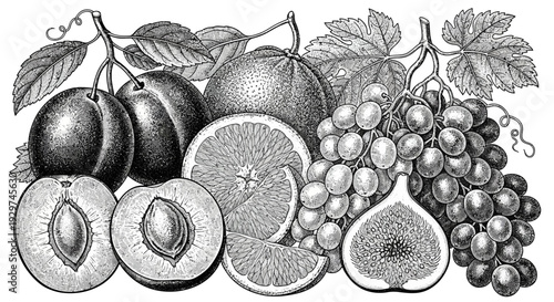 selection of fresh fruits including grapes figs and citrus