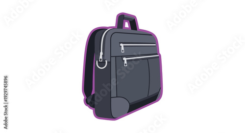 Modern dark gray backpack with purple outline on white background