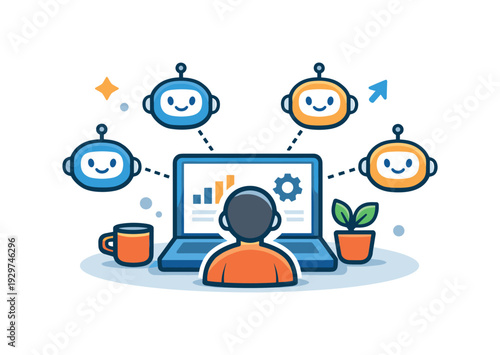 One person businesses and solo founders scaling income through AI leverage and automation instead of teams, a compact personal workspace icon with a laptop and