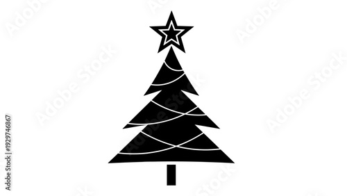 Simple Black Silhouette Christmas Tree with Star and Garland Icon