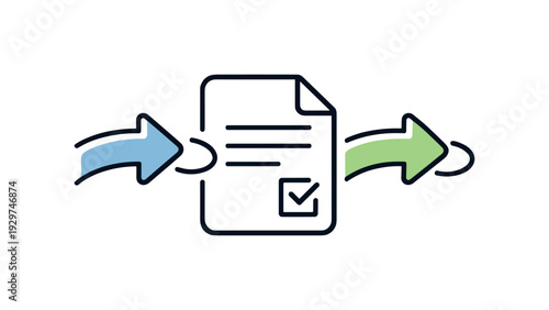 Smooth process organization and operational efficiency in a professional business environment focused on clarity, two connected arrows flowing into a document