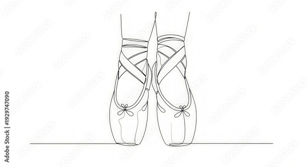 Obraz premium A simple, continuous line drawing of a pair of ballet pointe shoes. AI generated. 