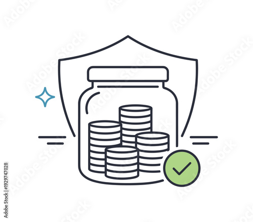 Mindful long-term saving habits and personal financial stability in everyday money management focused on security and consistency, a closed jar with neatly