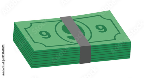Stack of green bills with gray band for finance and business concepts
