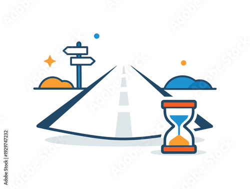 Cognitive runway extension and deliberately buying time before committing to decisions, a widening path paired with a small timer icon representing patience,