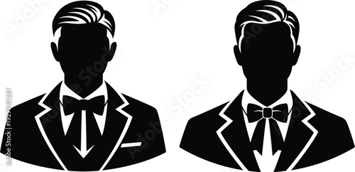 Two anonymous businessmen in tuxedos with bowties