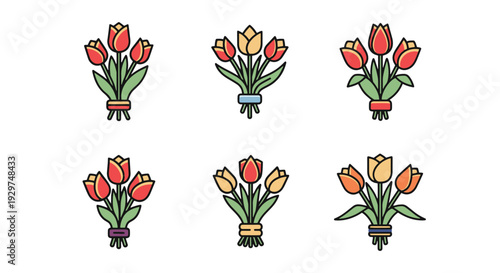 Tulip Bouquet Line abstract clean color vector