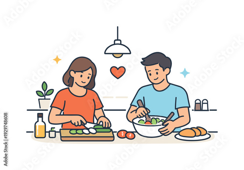 Everyday family care shown through calm shared household routine in a familiar home space, two adults preparing a small evening meal together at a kitchen