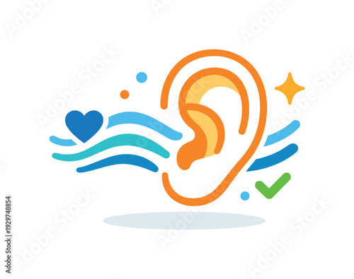 Everyday gentle care for ears and hearing comfort during normal daily routines, an ear icon paired with soft wave lines symbolizing awareness and sensory