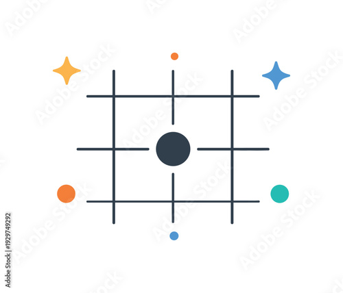 Emotional centeredness and holding a stable inner state despite changing external conditions, a perfectly centered dot aligned within a subtle grid symbolizing