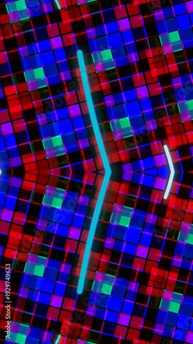 Vibrant Plaid Pattern with Neon Lines.
