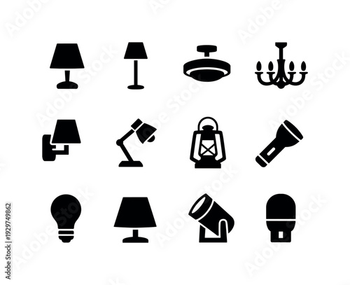 Home lighting fixtures: table lamp, floor lamp, ceiling light, chandelier, wall sconce, desk lamp, lantern, flashlight, bulb, lampshade, spotlight, night light