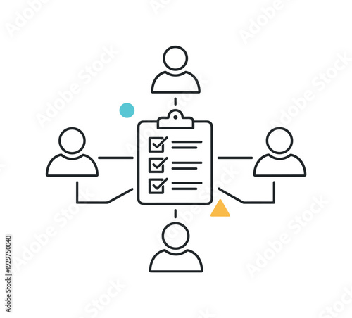 Aligned teamwork and shared responsibility in a collaborative business environment highlighting structure and trust, multiple user icons connected to a central