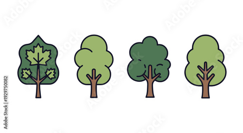 Urban tree Line art creative tone color illustration