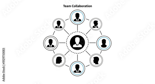Team Collaboration Icon Illustrating Centralized Network of Connected People Figures, isolated white background.