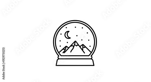 Winter Mountain Landscape in a Snow Globe Icon on Isolated White Background