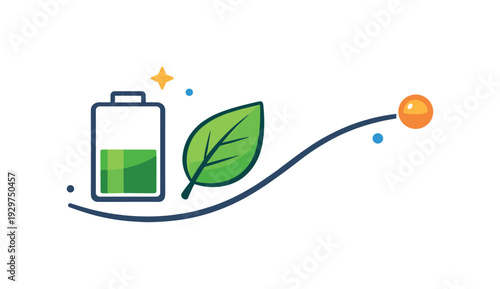 Healthy productivity rhythm and burnout prevention in everyday work-life balance centered on sustainable pacing, a half-filled battery paired with a leaf and a