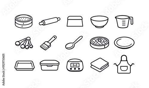 Home dumpling cooking tools: linear style steamer basket, rolling pin, dough cutter, mixing bowl, measuring cup, measuring spoon, pastry brush, filling spoon,