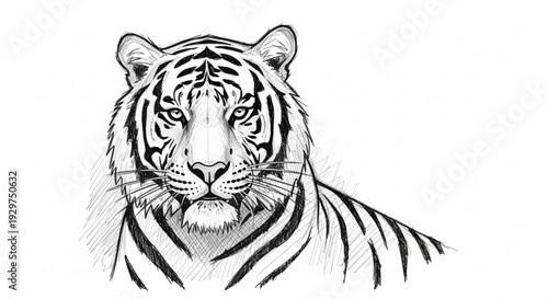 Majestic tiger head with intense gaze and black stripes on white background