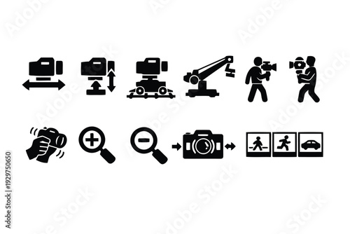 Collection of photography equipment and camera icons for videography