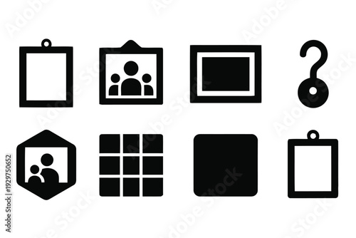 Collection of picture frames and portrait icons for displaying photos and family images