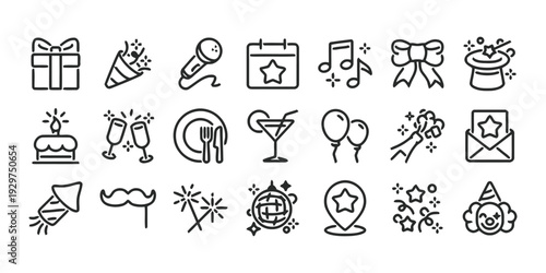 Collection of party and celebration line icons