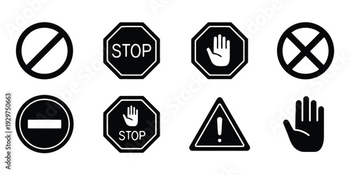 Collection of prohibition and warning signs vector icons