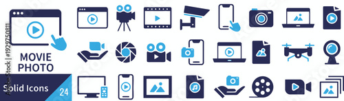 Collection of solid icons for multimedia and photography