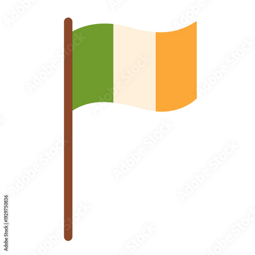 Ireland flag illustration in flat style with green white orange stripes. Irish national symbol for St. Patrick celebration, holiday decor, print and festive design. Vector. Hand drawn. Isolated.