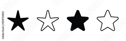 Collection of star icons in black and outline styles representing rating or favorites
