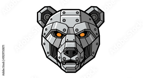 Futuristic Mechanical Grizzly Bear Head Design with Powerful Orange Eyes