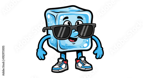 Cool and Refreshing Ice Cube Character with Sunglasses and Sneakers - Playful Cartoon Design