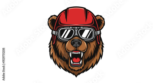 Ferocious Bear Mascot Head in Vintage Pilot Helmet and Goggles Concept Art