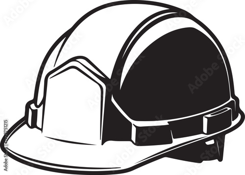 Minimalist Construction Helmet Vector – Black and White Bold Outline EPS for Logo, Pad, and Poster