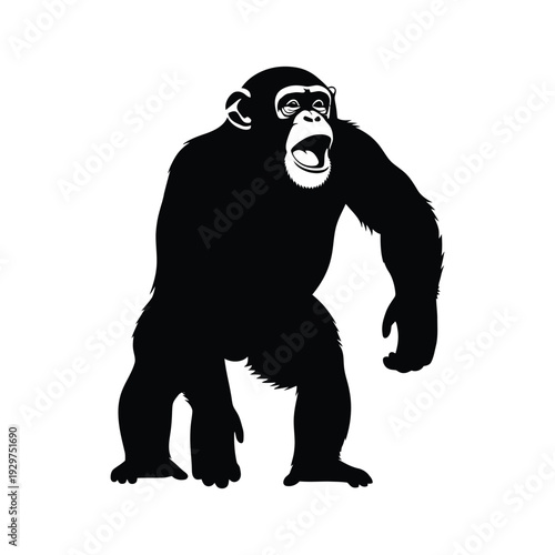 Detailed Chimpanzee Silhouette Intelligent Primate Wildlife Icon for Conservation Theme Line Art Vector illustration