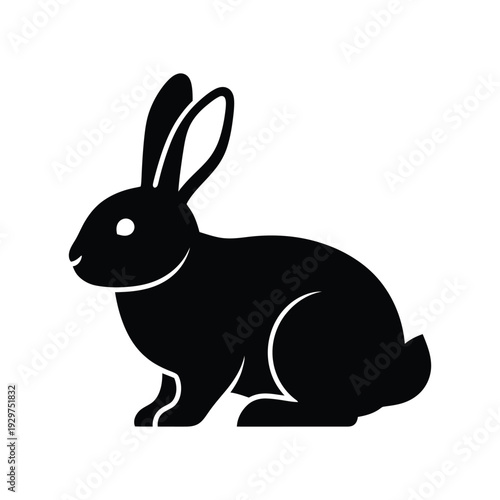 Sitting Rabbit Silhouette Cute Bunny Animal Profile Icon for Nature and Spring Theme Line Art Vector illustration