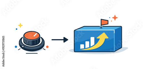 Strategic effort compression and achieving results with fewer deliberate actions, a single compact control knob aligned with a large outcome block expressing