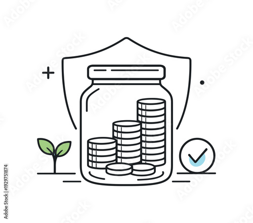 Mindful long-term saving and personal financial stability in everyday money management focused on security and consistency, a closed jar with neatly stacked
