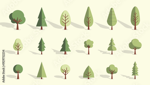 A calming, simplified illustration of trees in a pastel palette. Ideal for backgrounds, website design, or representing nature-themed concepts in mark