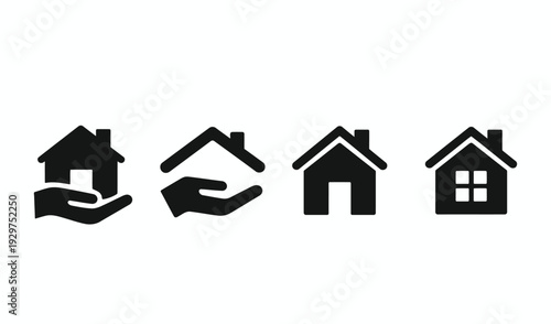 Black Home and Real Estate Icon Set with House and Property Protection Symbols