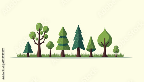 A clean and minimalist illustration depicting a tree and evergreen. This image evokes a peaceful and serene mood, ideal for backgrounds, website eleme