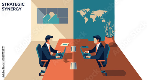 Two business professionals engage in virtual collaboration, leveraging technology for strategic synergy and effective communication across a global network.