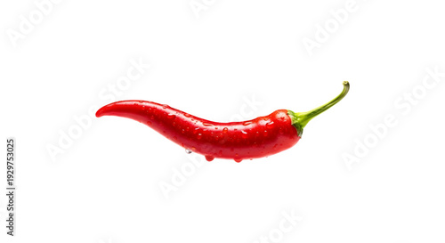 Fresh red chili pepper with water droplets isolated on transparent background