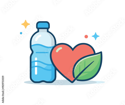 Personal health awareness and daily wellness balance in everyday life highlighting prevention and consistency, a water bottle combined with a heart icon and a