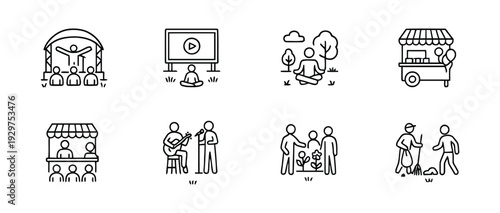 Community event icons for festivals and outdoor activities