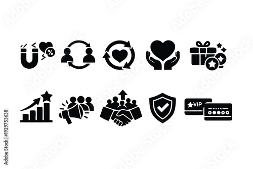 Customer loyalty and business growth icons